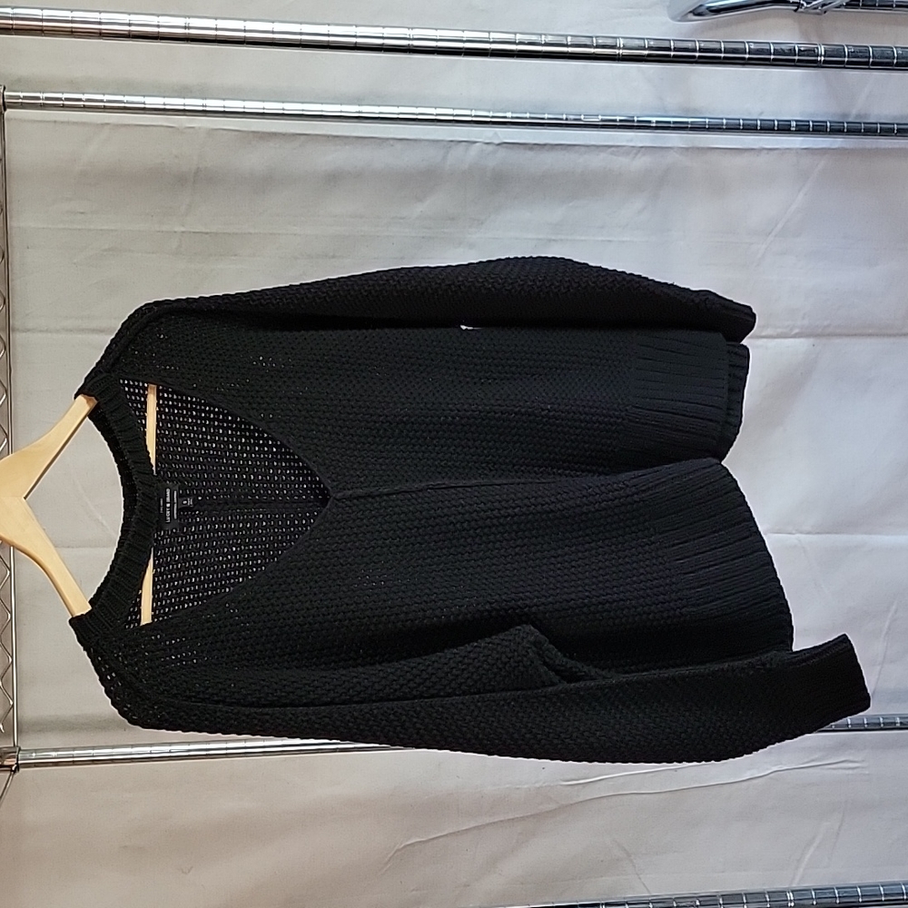 Lucky Brand Chunky Knit Black Keyhole Neck Exposed Seam Sweater